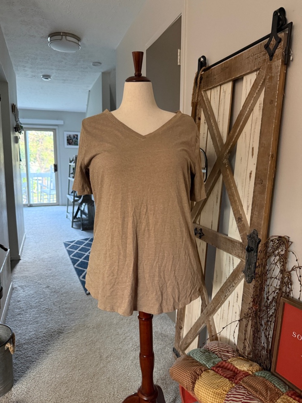 Terra & Sky Taupe V-Neck Short Sleeve Tee